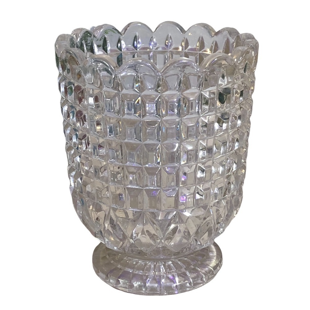 Vintage Crystal Waffle Block Pedestal Spooner 4.5” Tall - Picture 2 of 10
